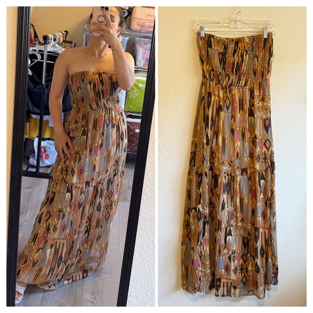 Charming Charlie Earthy Tones Smocked Dress- Size M